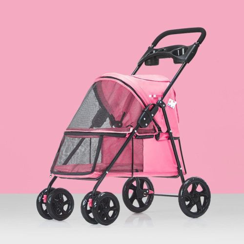 Pet Dog Stroller, Quick Folding, Shockproof with 2 Front Swivel Wheels & Rear Brake Wheels, Cup & Storage Bags Holder, Puppy Jogger Carrier
